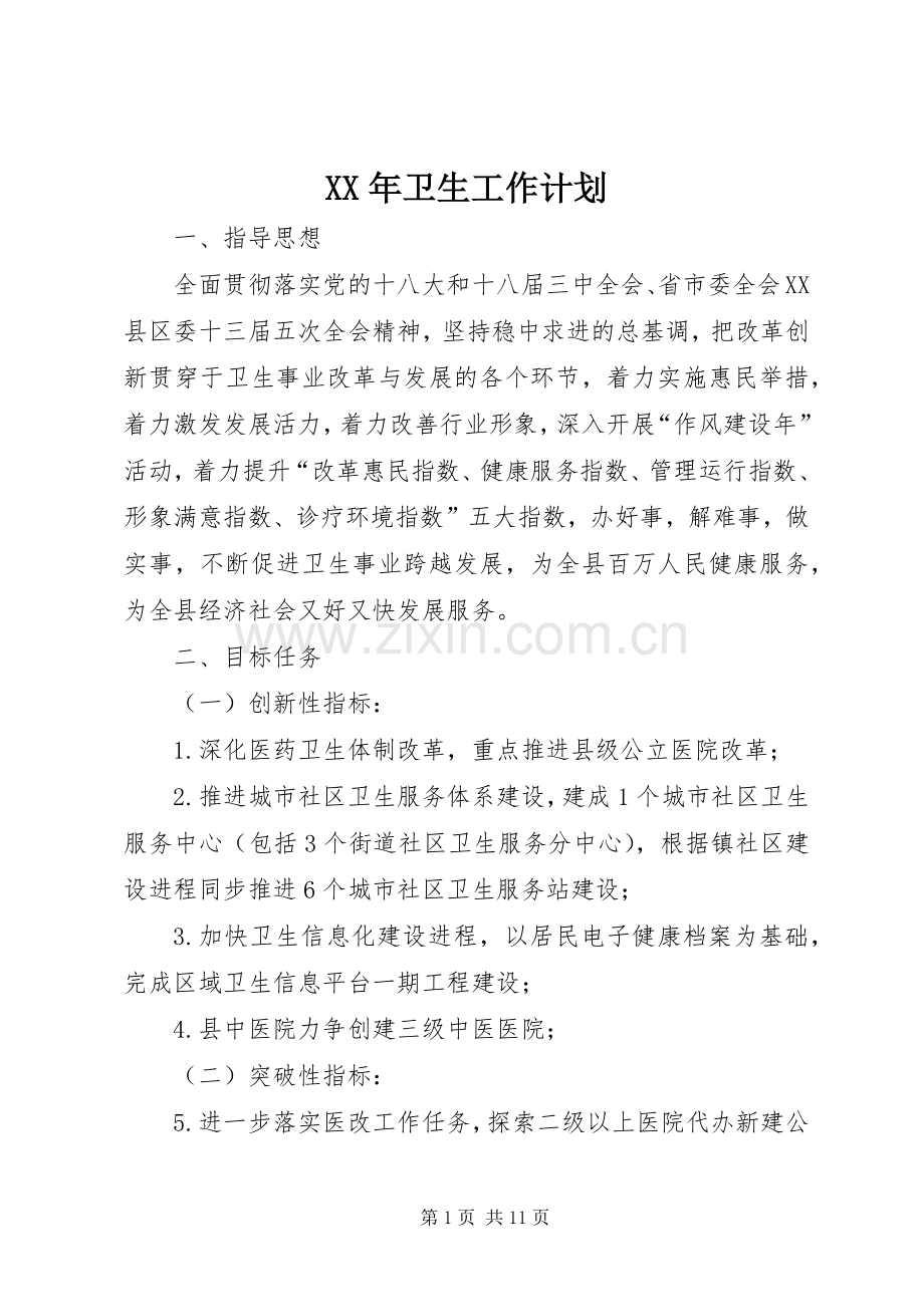 XX年卫生工作计划.docx_第1页