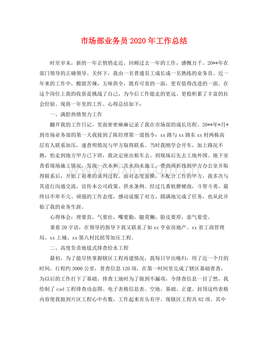 市场部业务员2020年工作总结 .docx_第1页
