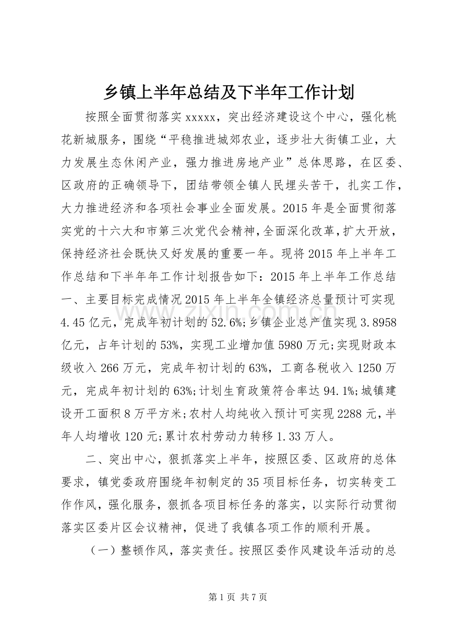 乡镇上半年总结及下半年工作计划 .docx_第1页