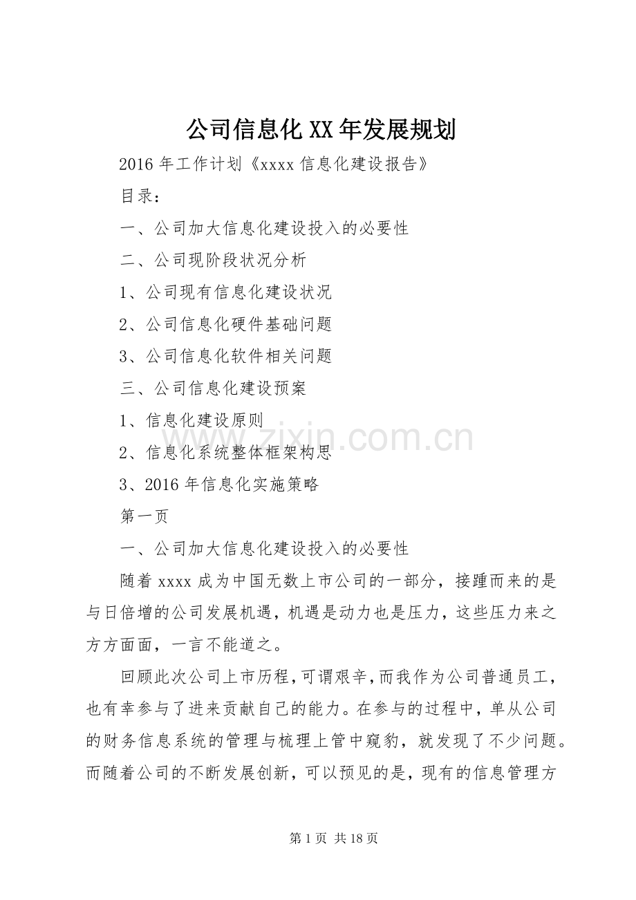 公司信息化XX年发展规划 .docx_第1页