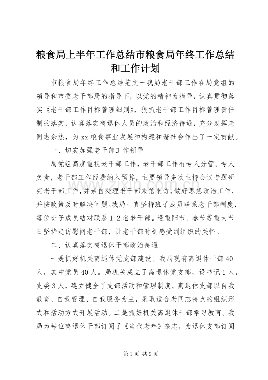 粮食局上半年工作总结市粮食局年终工作总结和工作计划.docx_第1页
