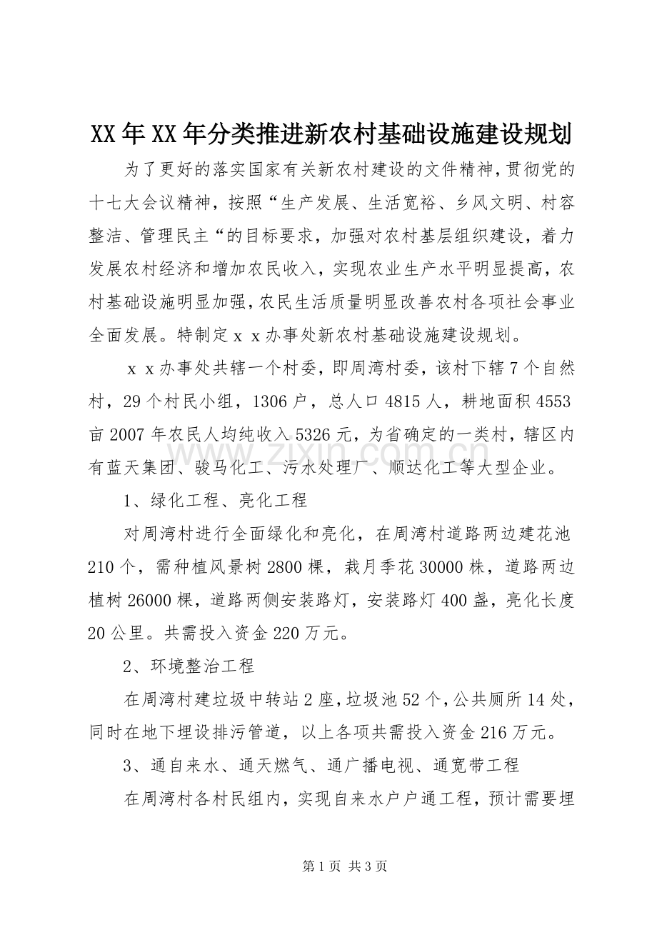 XX年XX年分类推进新农村基础设施建设规划.docx_第1页