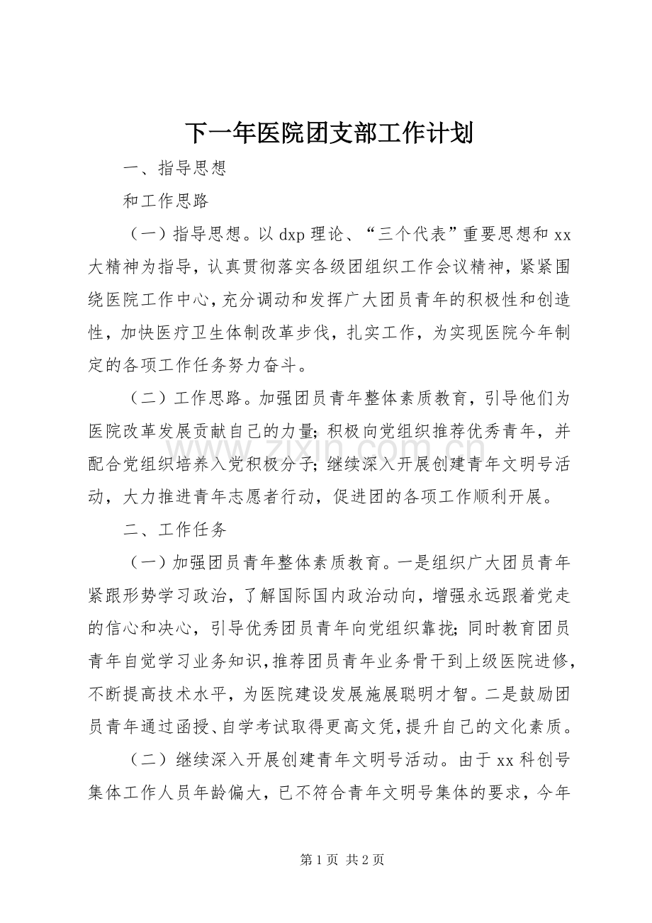 下一年医院团支部工作计划.docx_第1页