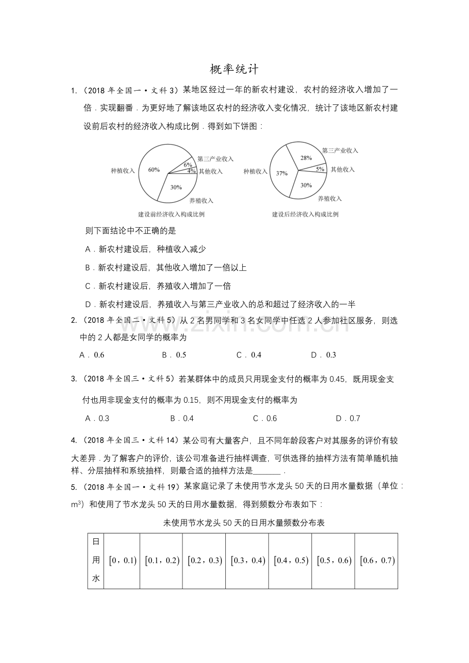 2018年各地高考真题分类汇编 概率统计 学生版.doc_第1页
