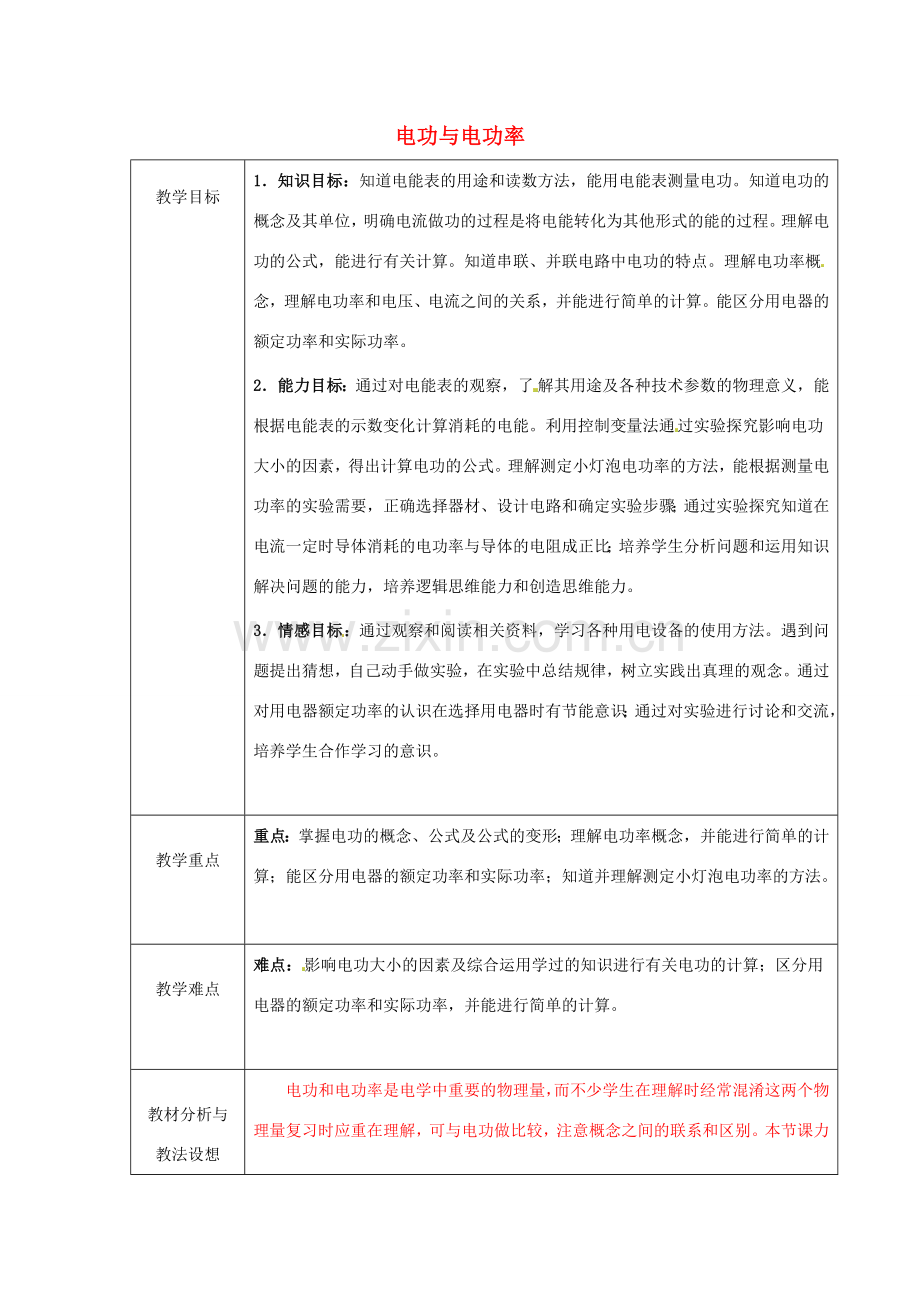 山东省临沂市蒙阴县第四中学九年级物理全册 电功与电功率复习教案1 （新版）沪科版.doc_第1页