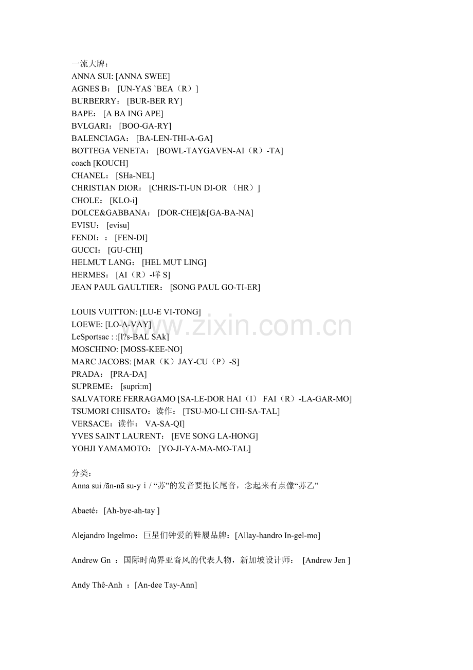 奢侈品牌的介绍发音（大全）.doc_第1页