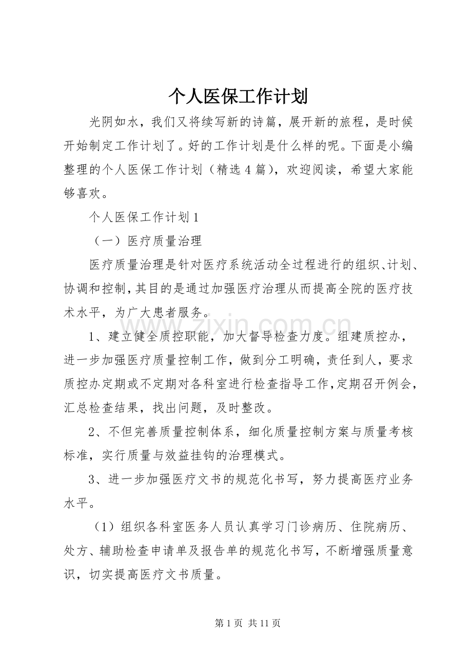 个人医保工作计划.docx_第1页