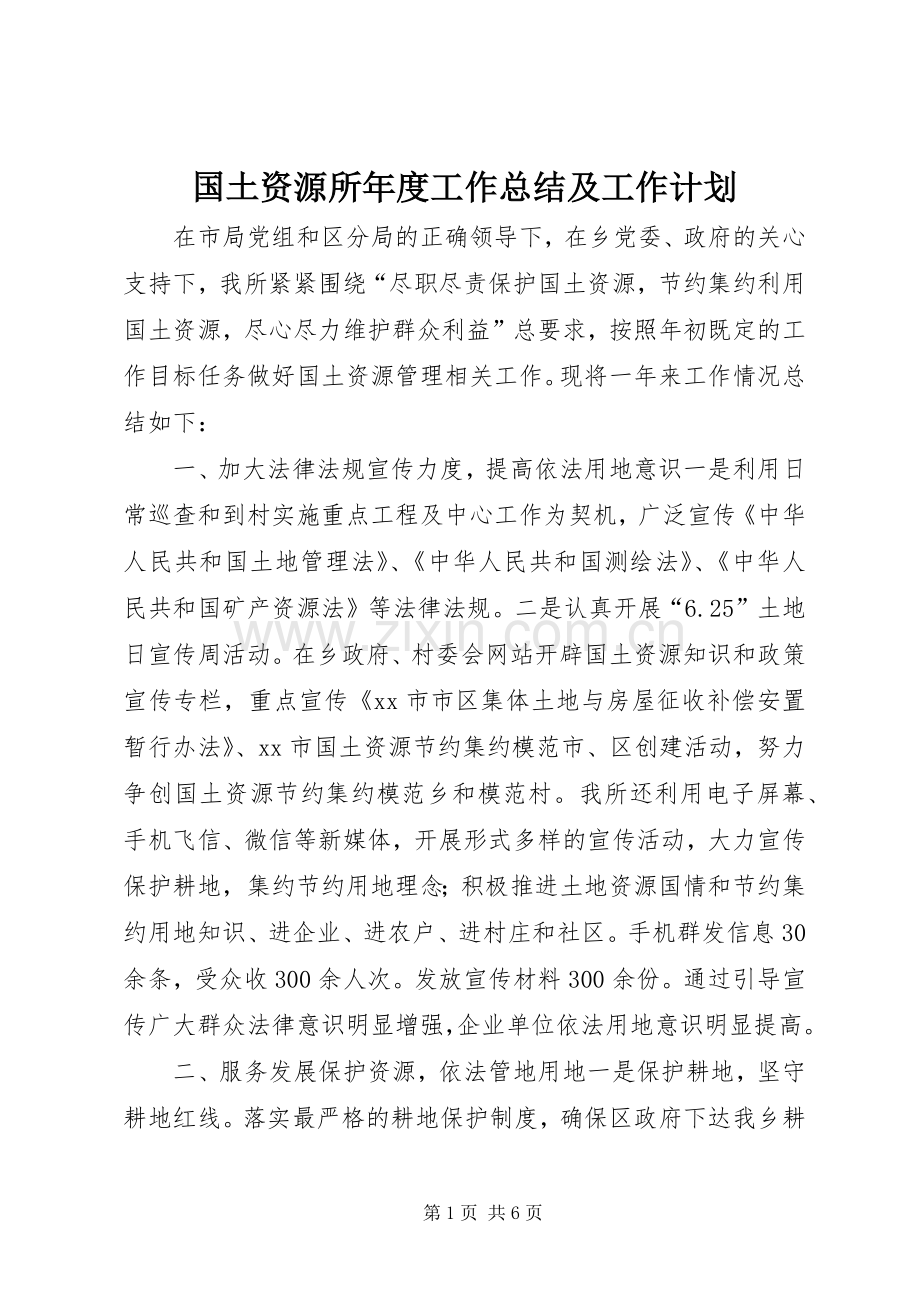 国土资源所年度工作总结及工作计划.docx_第1页