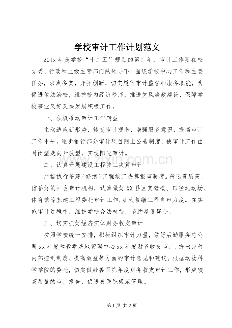 学校审计工作计划范文.docx_第1页