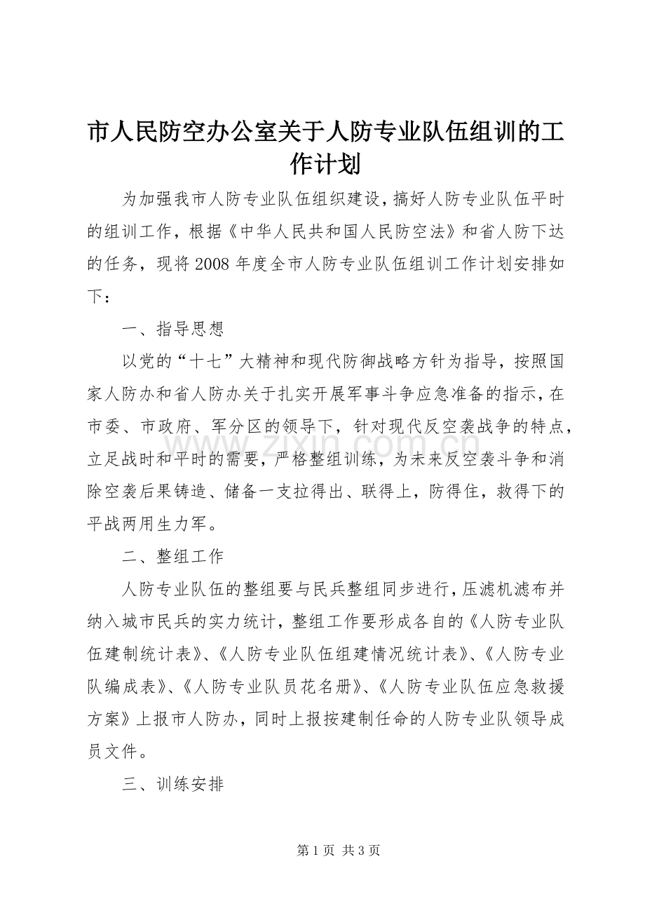 市人民防空办公室关于人防专业队伍组训的工作计划.docx_第1页