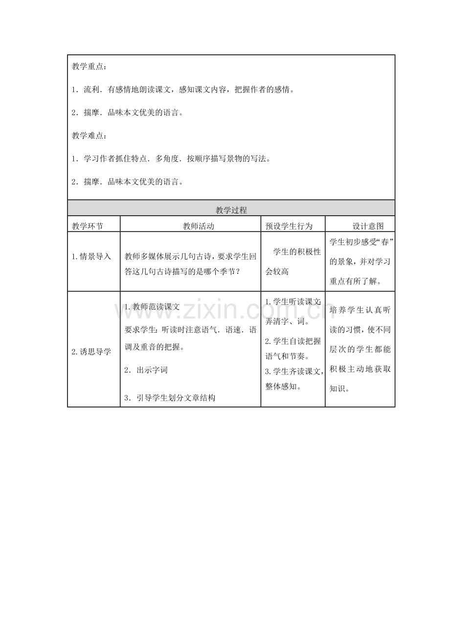 度七年级语文下册 第1课《春》教案 语文版-语文版初中七年级下册语文教案.doc_第2页