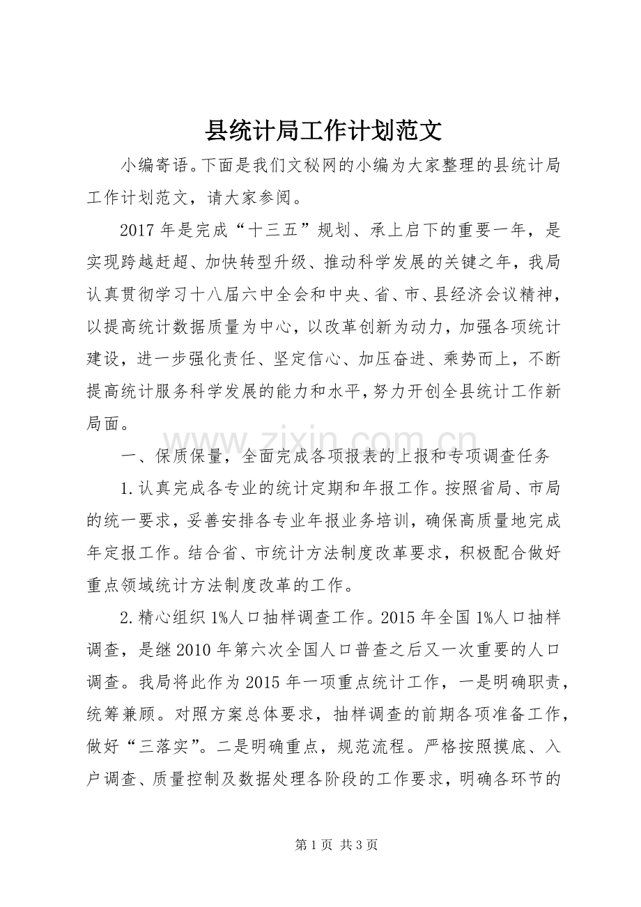 县统计局工作计划范文.docx_第1页