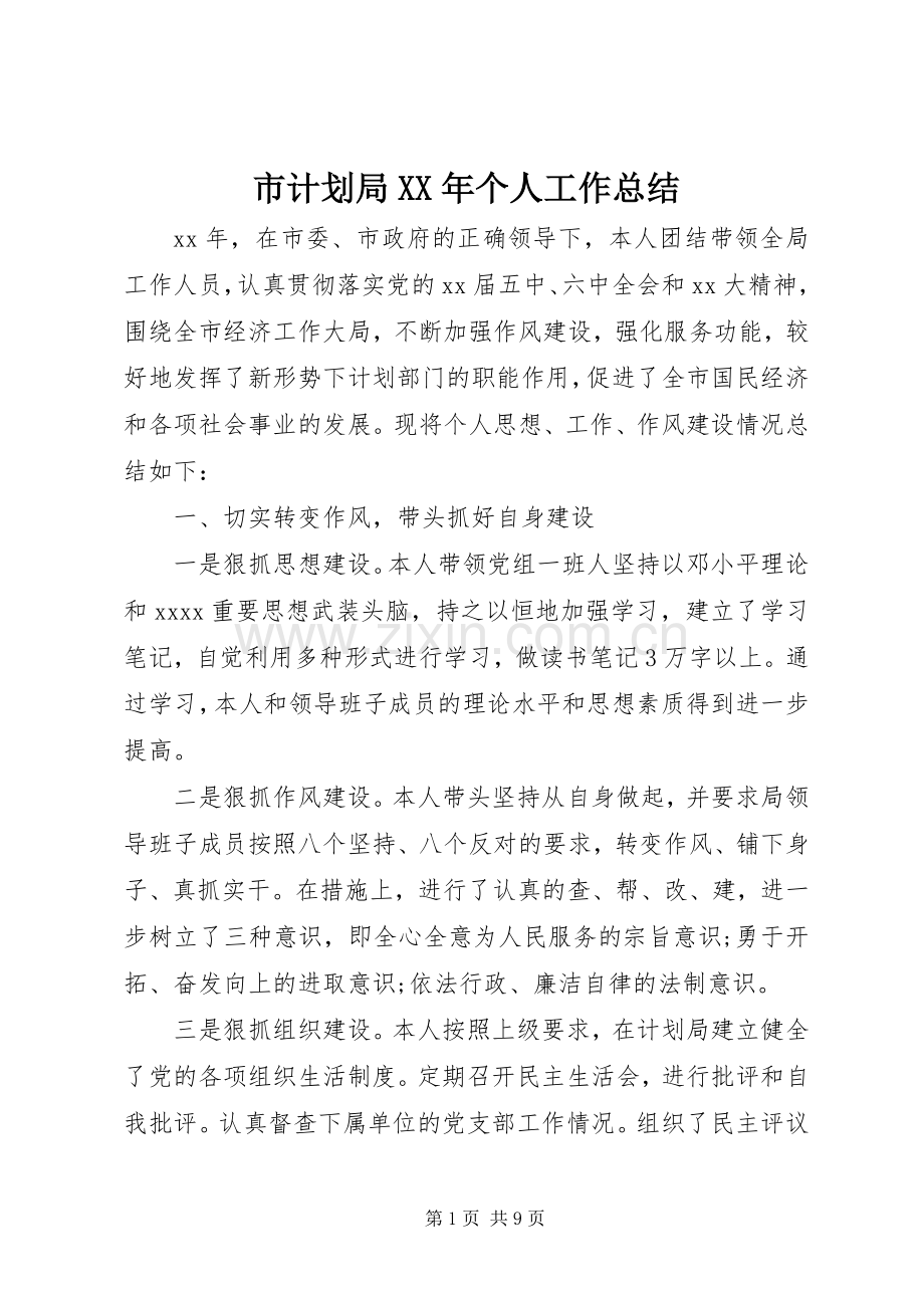 市计划局XX年个人工作总结.docx_第1页
