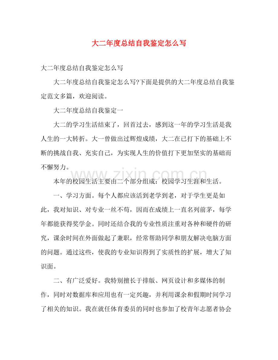 大二年度总结自我鉴定怎么写2).docx_第1页