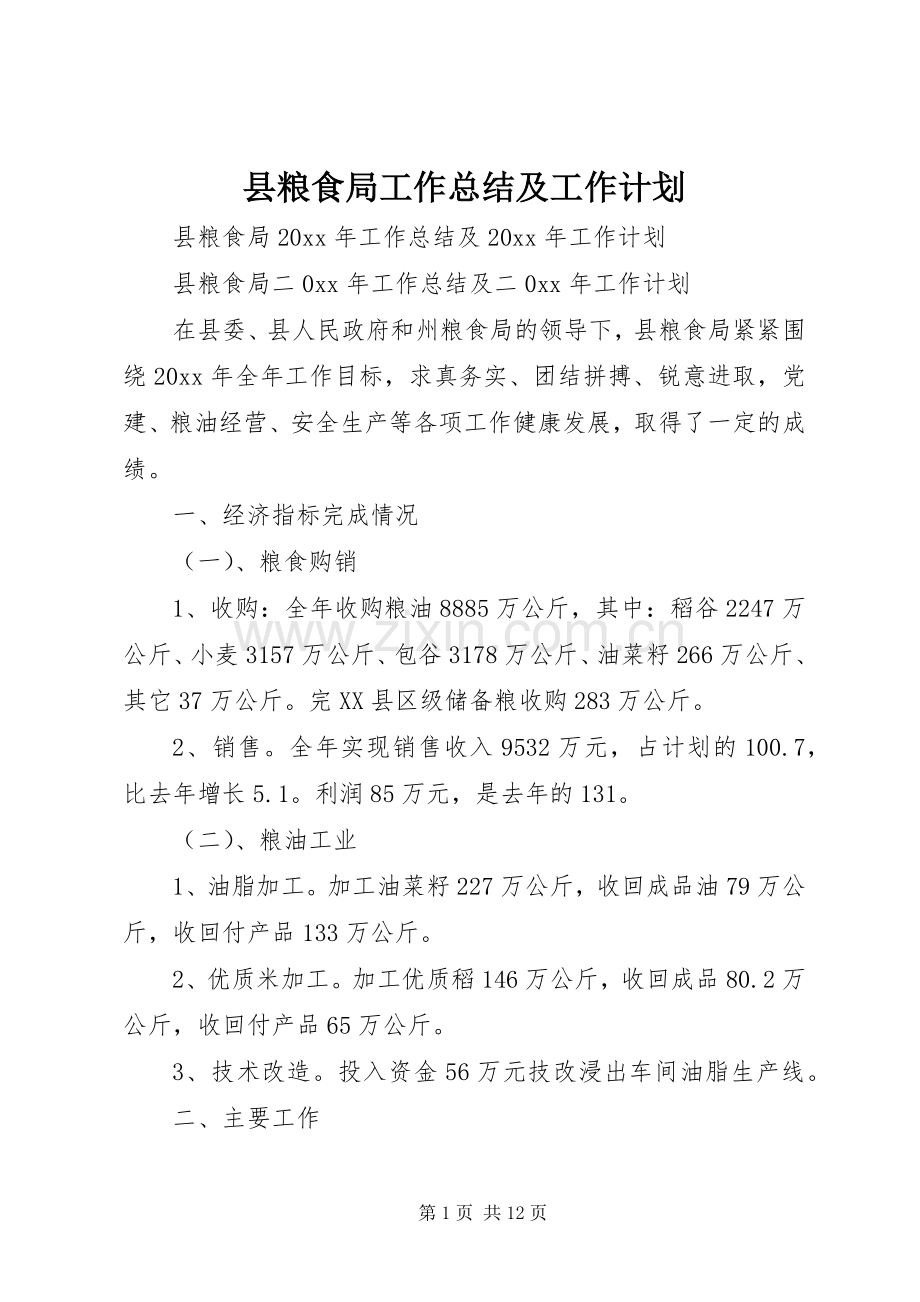 县粮食局工作总结及工作计划 .docx_第1页