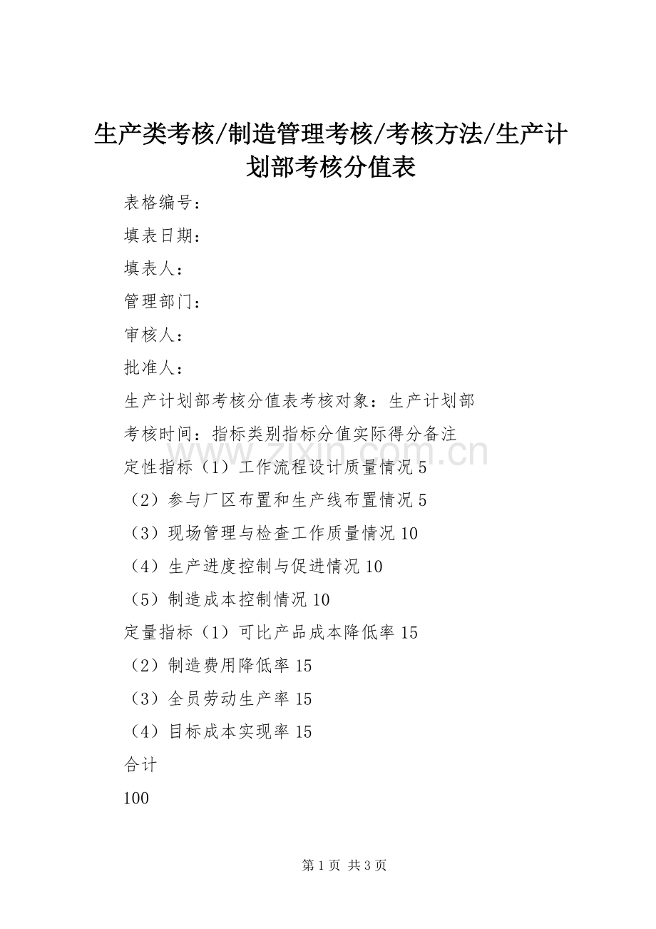 生产计划部考核分值表.docx_第1页