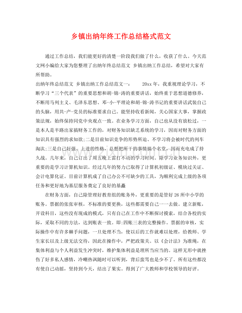 乡镇出纳年终工作总结格式范文 .docx_第1页