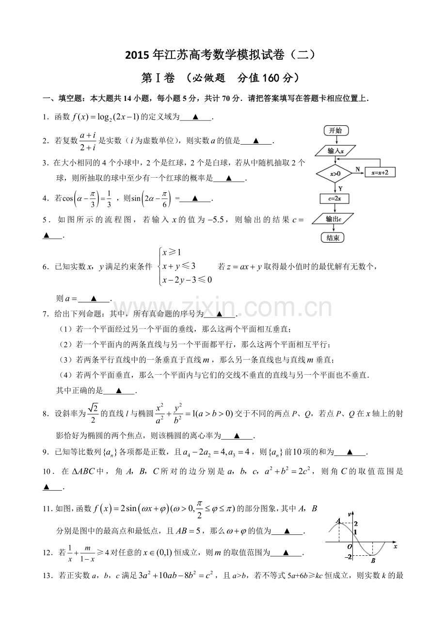 2015年数学高考模拟试卷2.doc_第1页