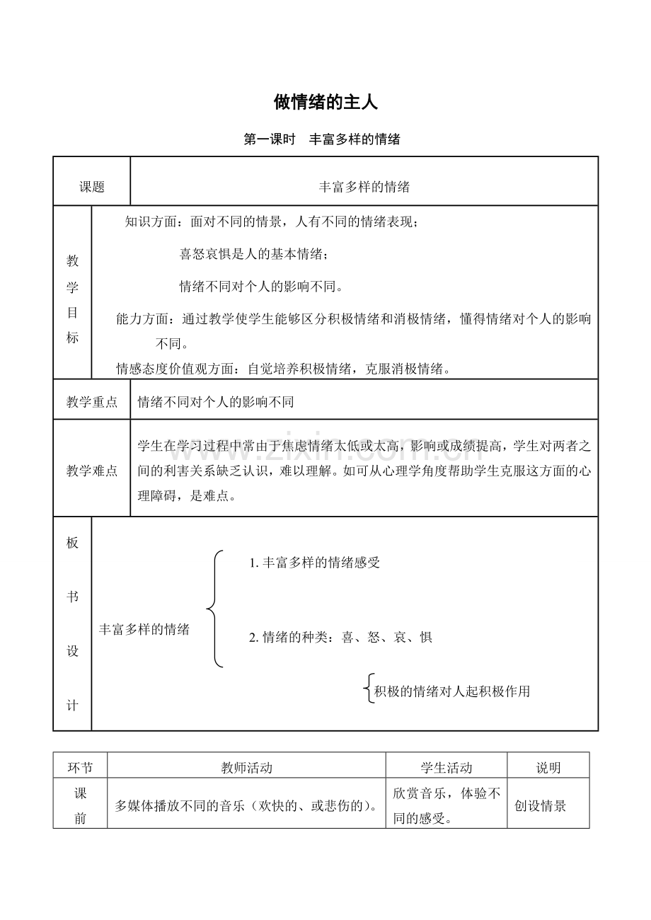 七年级政治做情绪的主人 第1课时新人教版.doc_第1页
