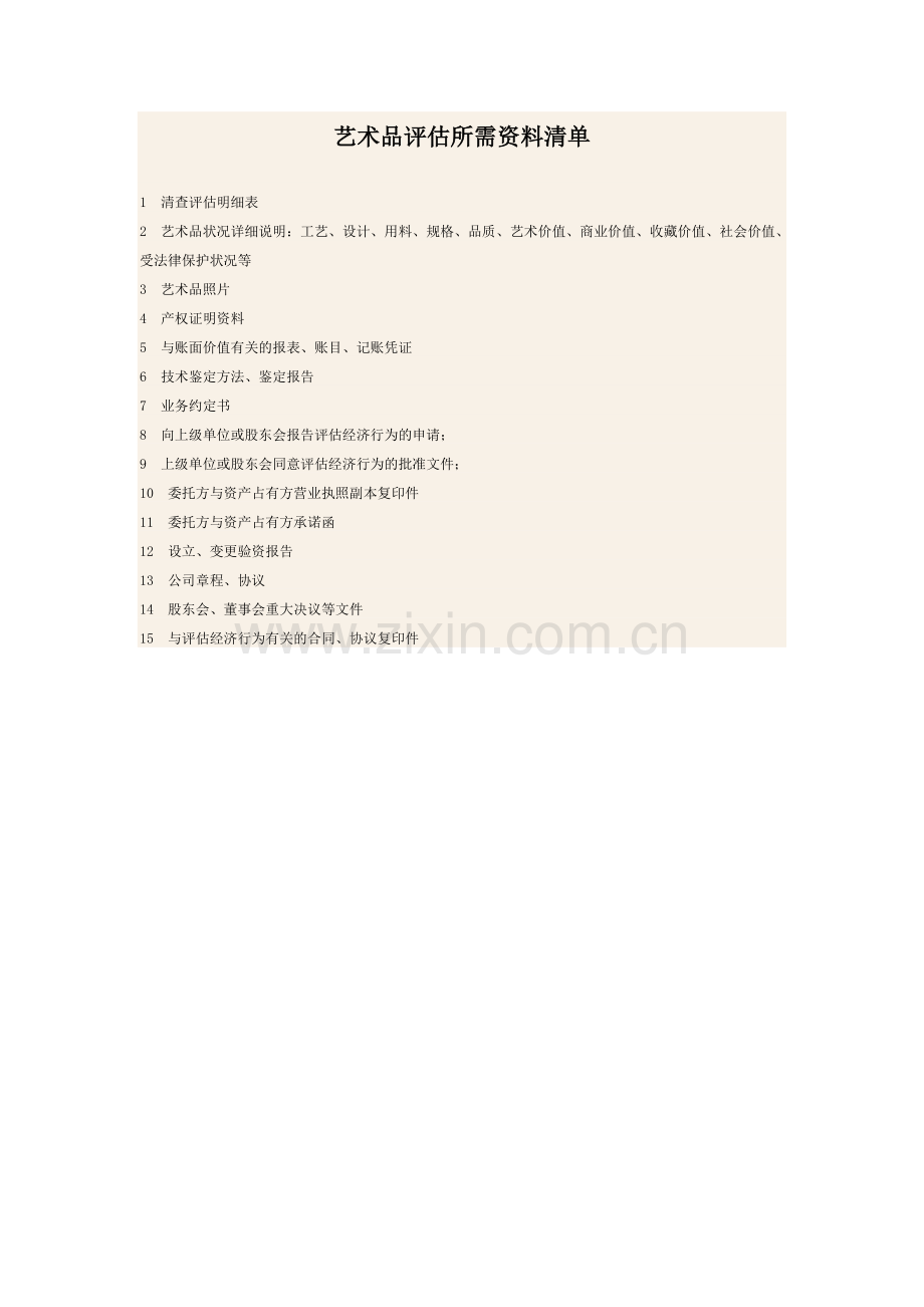 艺术品评估所需资料清单.doc_第1页