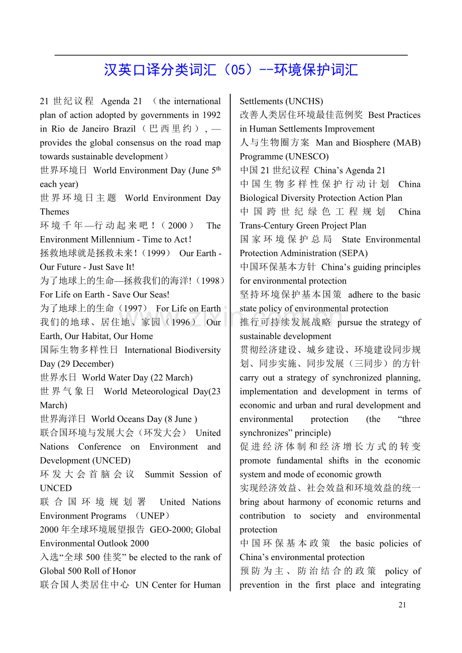 英语口译环境保护词汇.doc_第1页