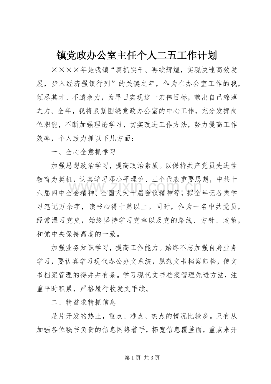镇党政办公室主任个人二五工作计划 .docx_第1页