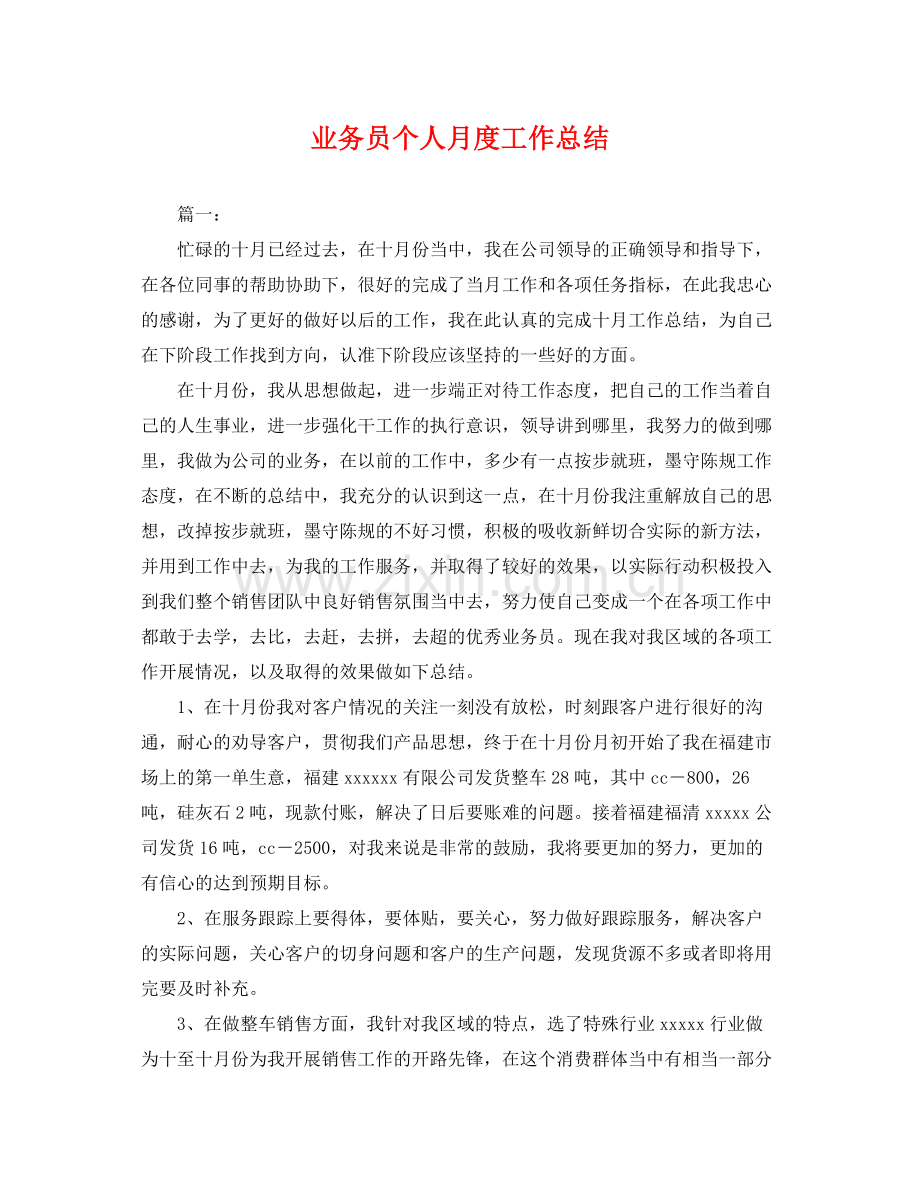 业务员个人月度工作总结 .docx_第1页