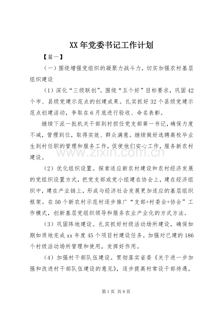 XX年党委书记工作计划.docx_第1页