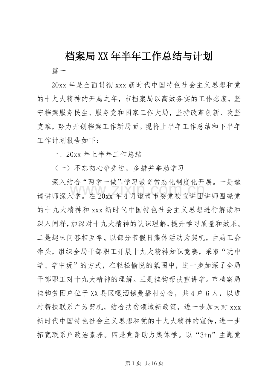 档案局XX年半年工作总结与计划.docx_第1页