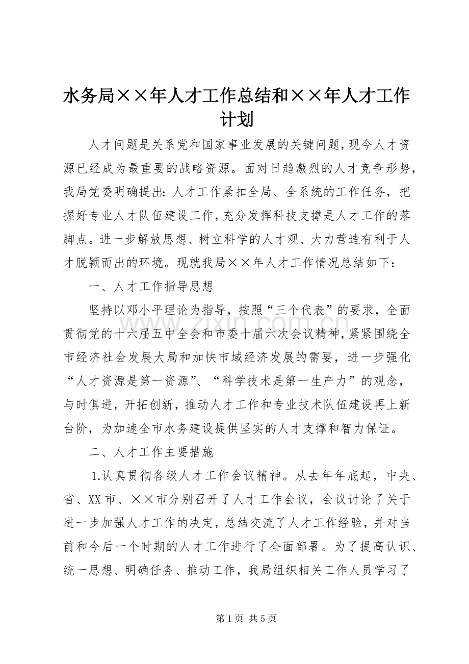 水务局××年人才工作总结和××年人才工作计划 .docx_第1页
