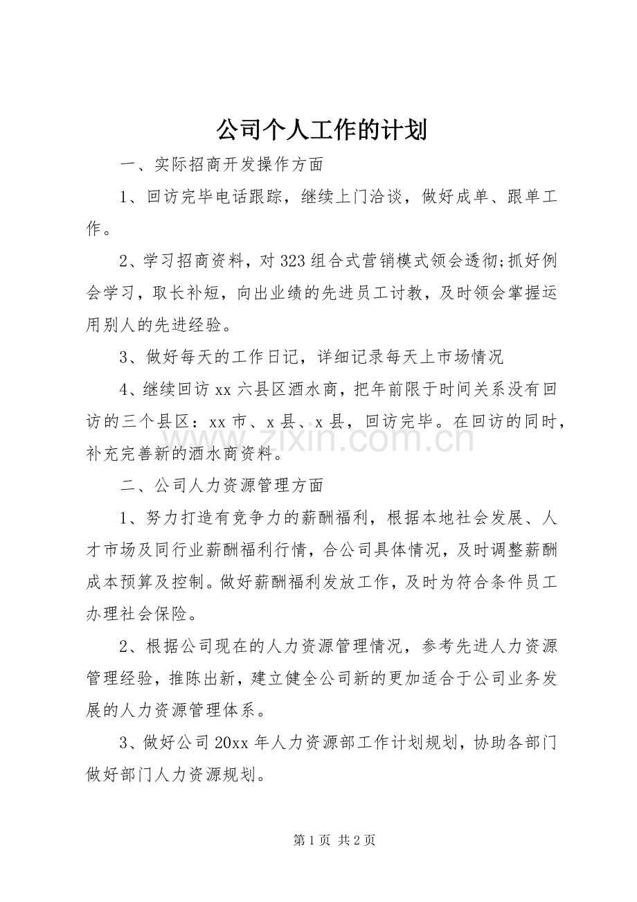 公司个人工作的计划.docx_第1页