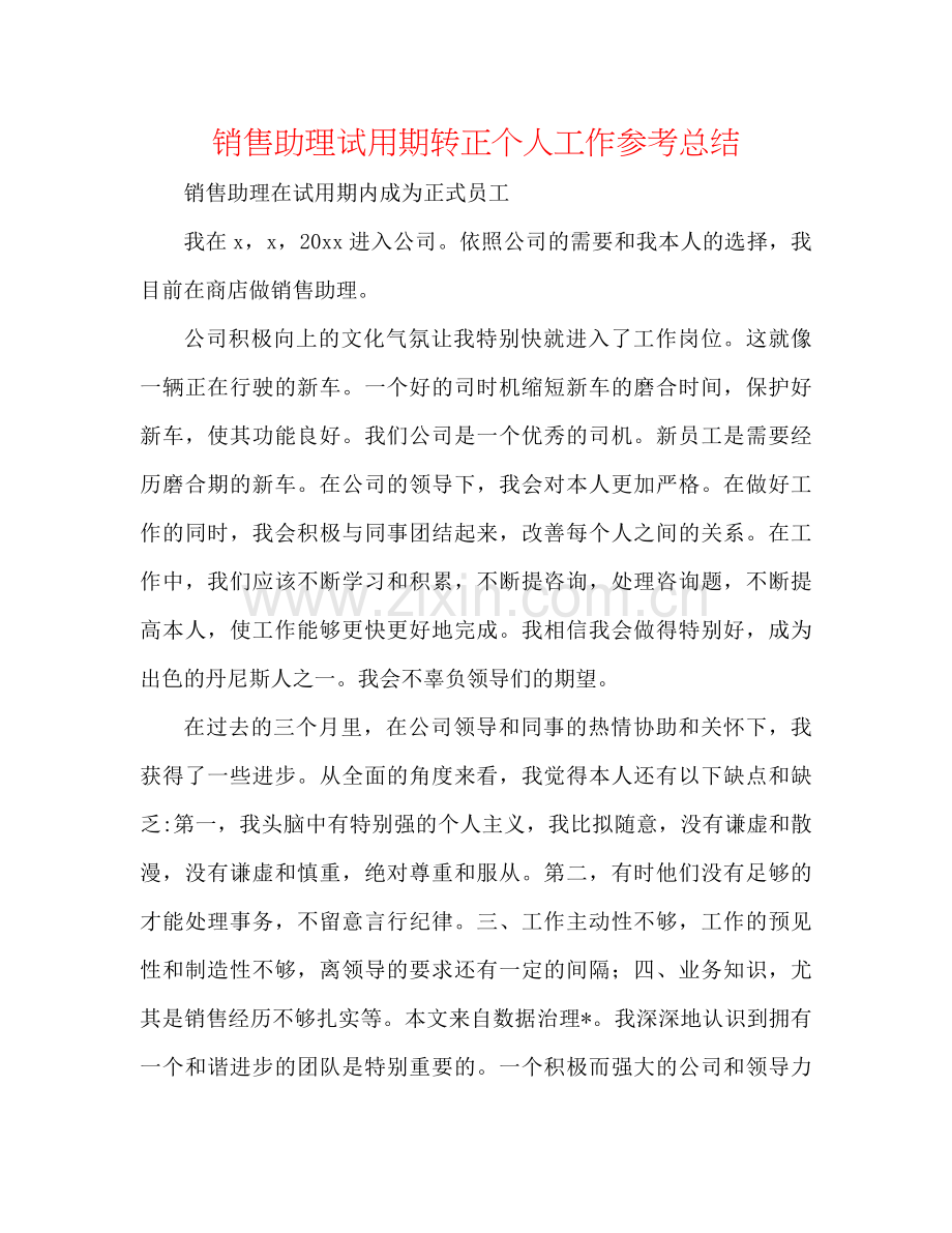 销售助理试用期转正个人工作参考总结.docx_第1页