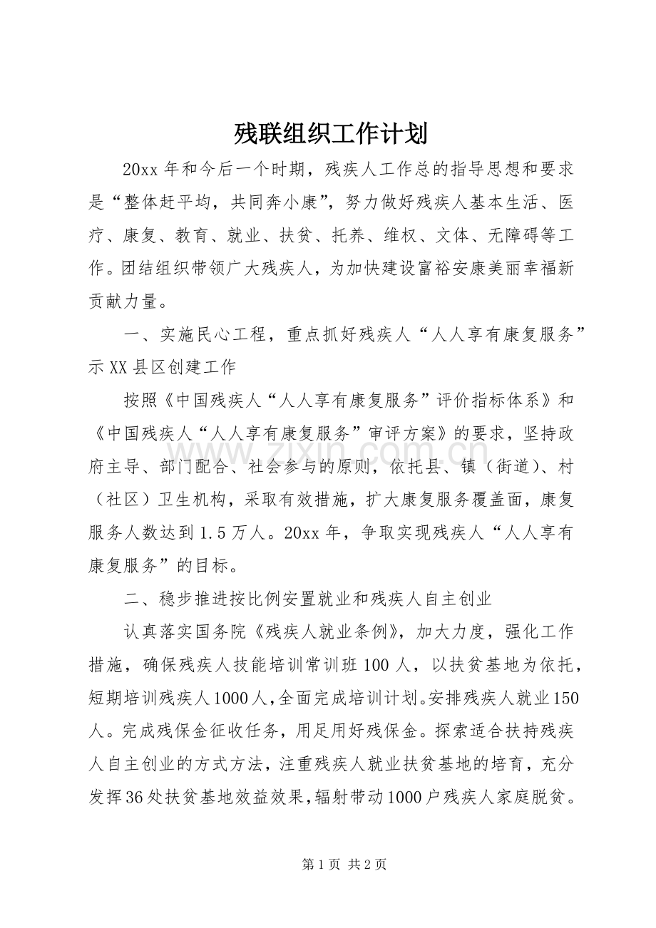 残联组织工作计划.docx_第1页