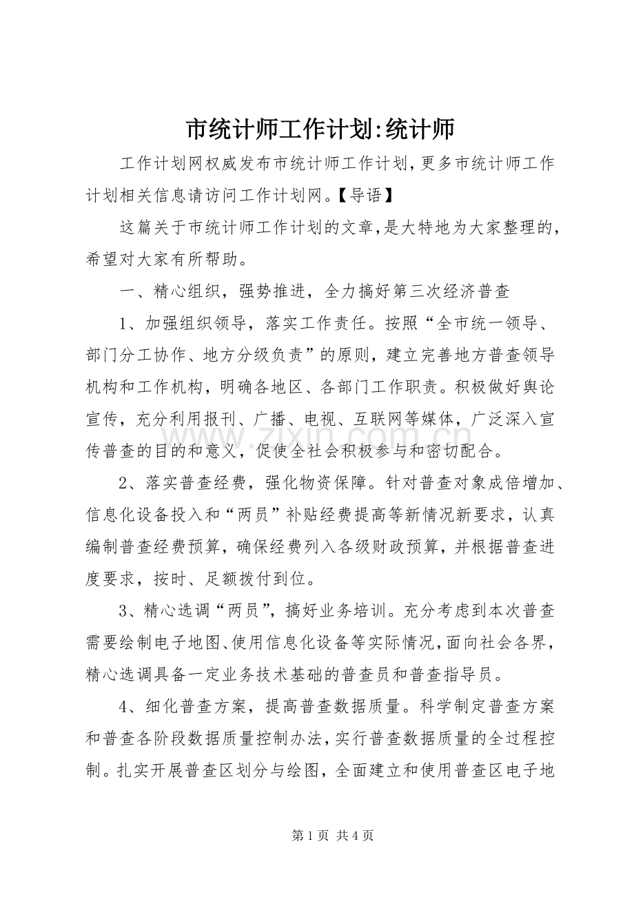 市统计师工作计划-统计师.docx_第1页