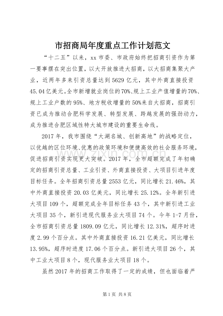市招商局年度重点工作计划范文.docx_第1页