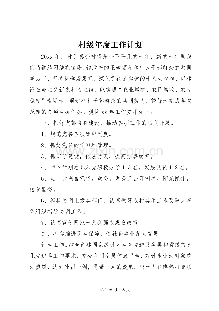 村级年度工作计划 .docx_第1页