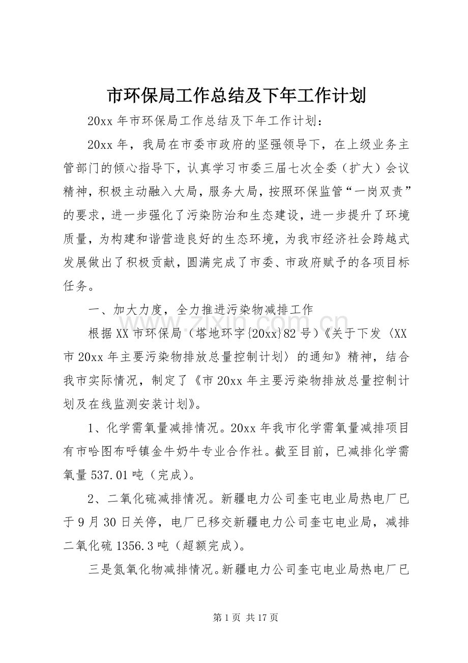市环保局工作总结及下年工作计划.docx_第1页