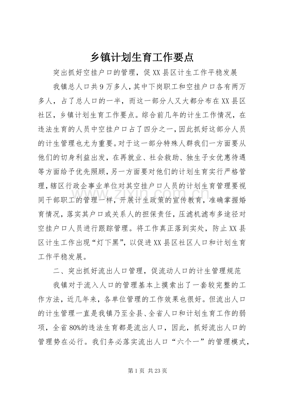 乡镇计划生育工作要点.docx_第1页