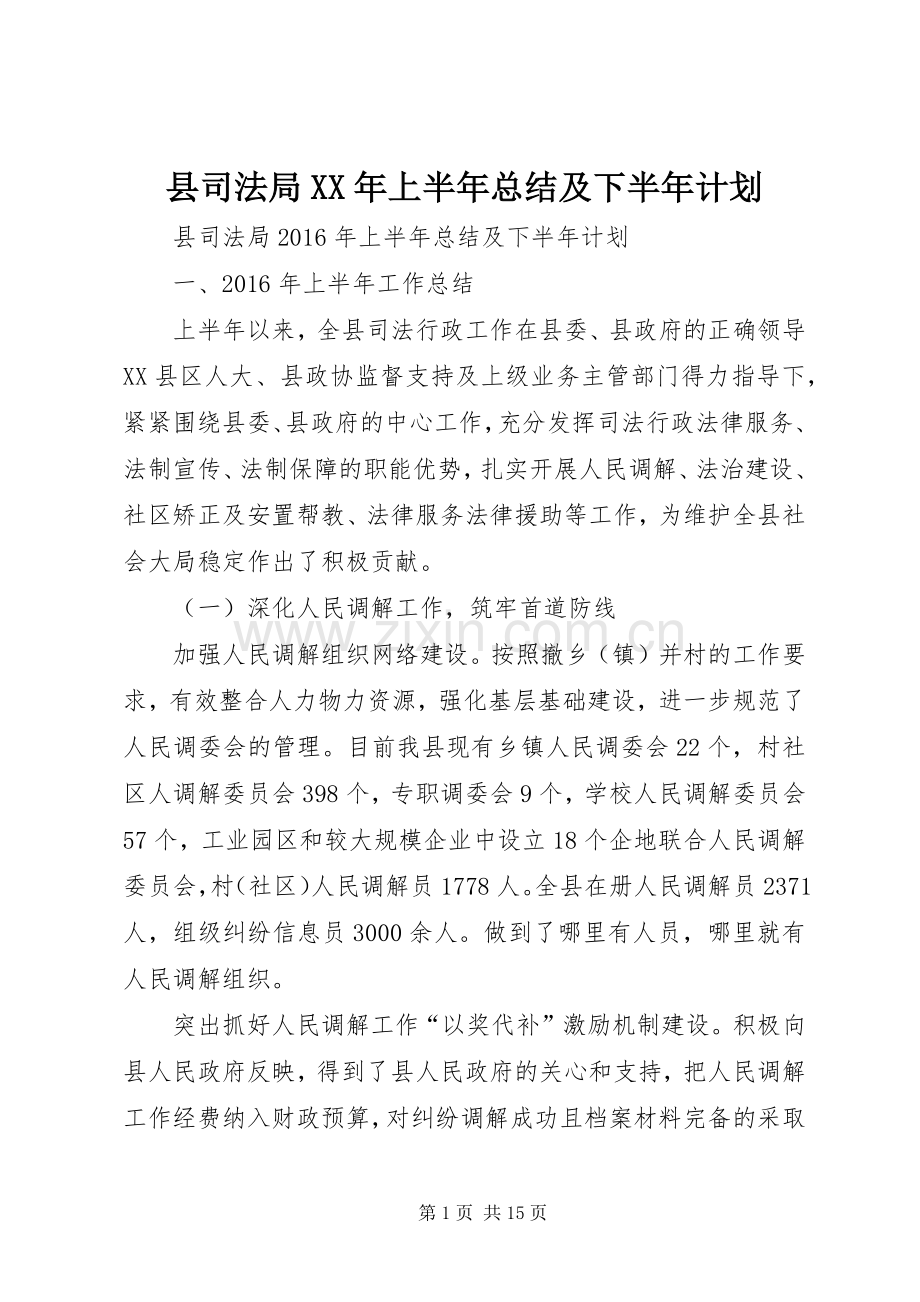 县司法局XX年上半年总结及下半年计划.docx_第1页