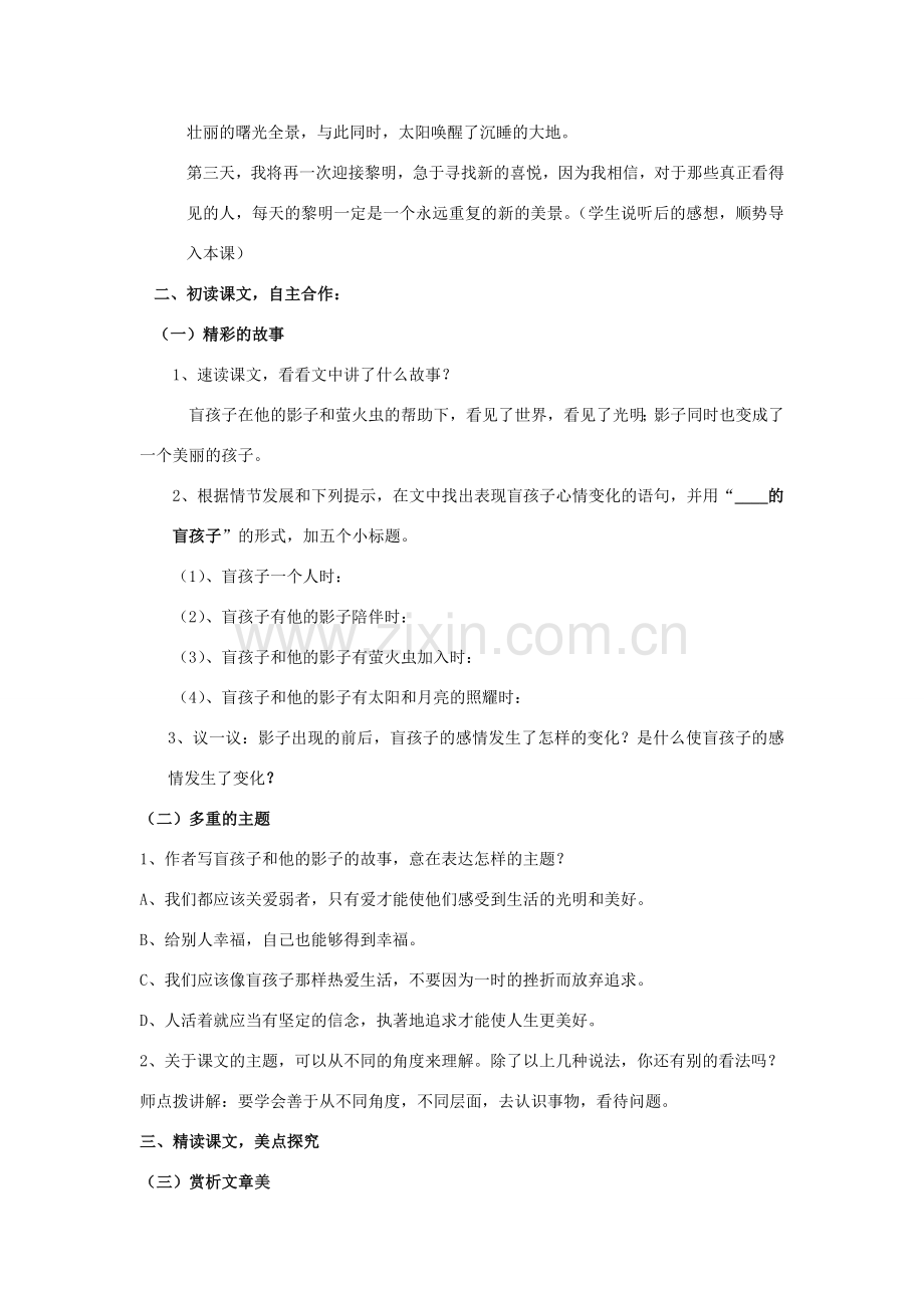 山东省泰安市七年级语文上册 29《盲孩子和他的影子》教案 （新版）新人教版.doc_第2页
