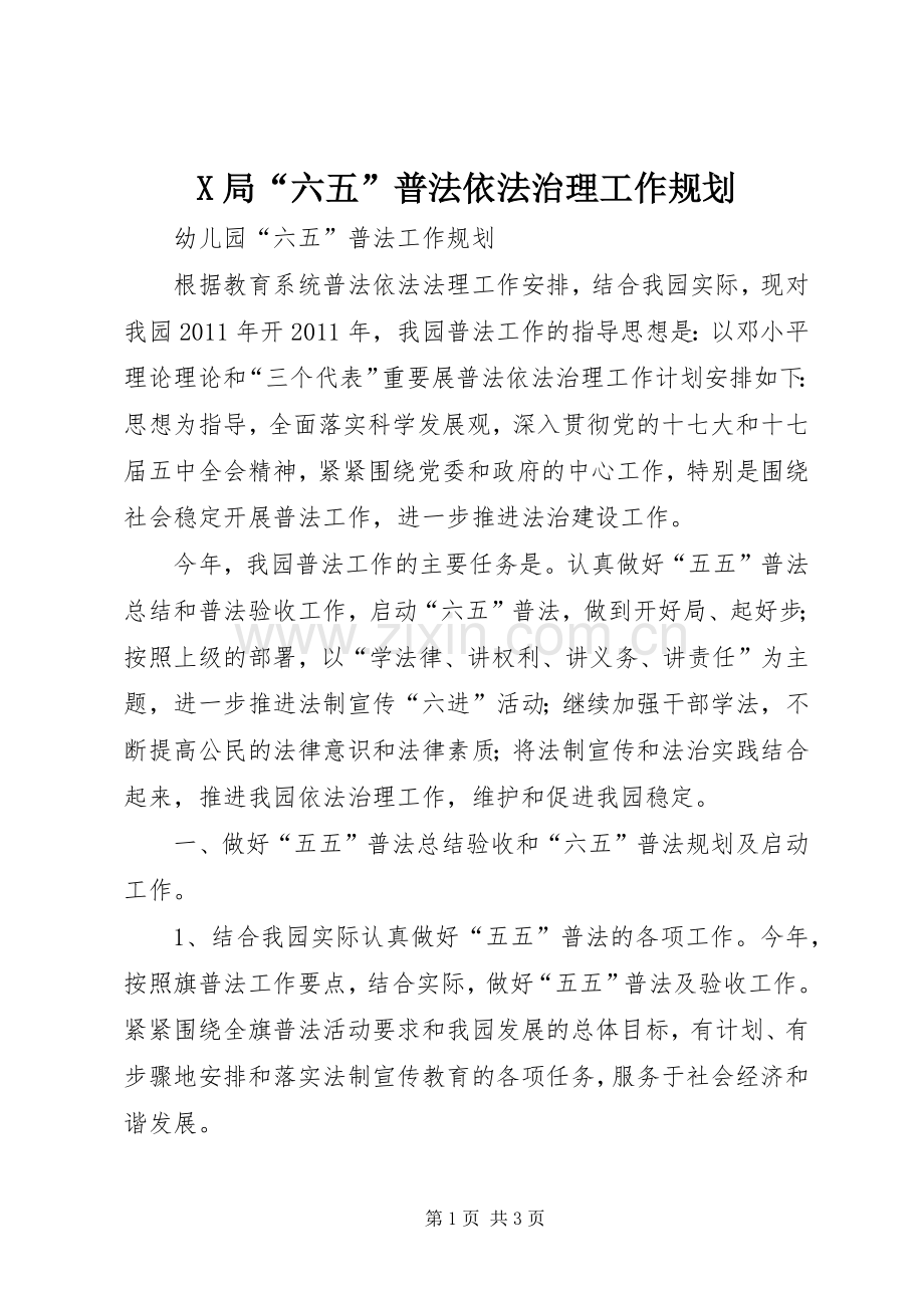 X局“六五”普法依法治理工作规划 .docx_第1页