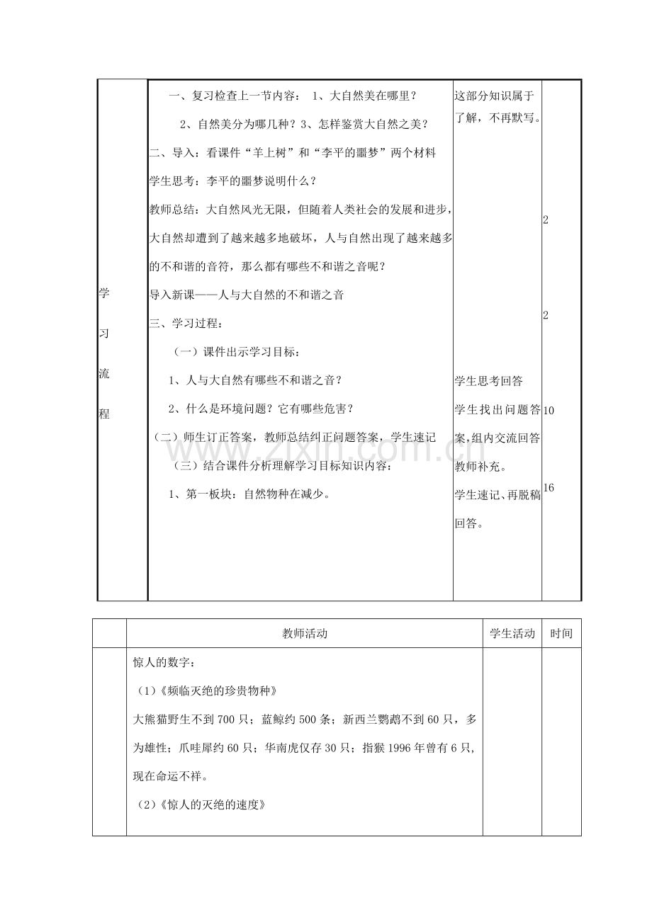山东省滨州市邹平实验中学八年级政治下册 第六单元 第12课 第2节 人与大自然的不和谐之音教案 鲁教版.doc_第2页