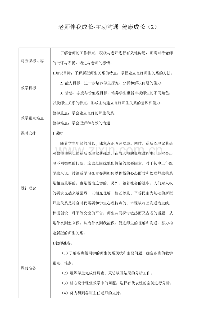 八年级政治人教版老师伴我成长-主动沟通 健康成长（2）.doc_第1页