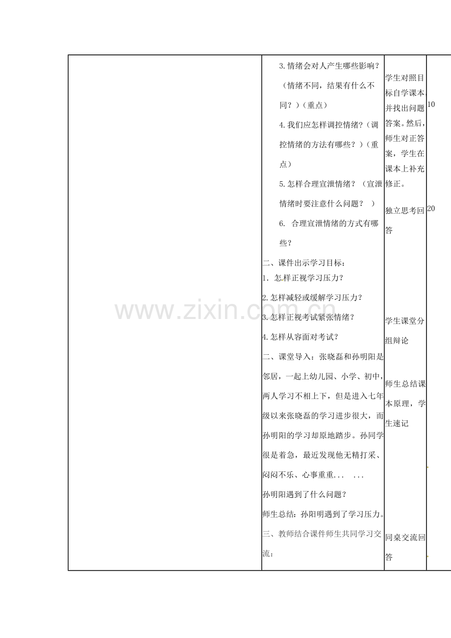 （秋季版）山东省邹平县七年级道德与法治下册 第七单元 心中拥有灿烂阳光 第13课 让快乐围绕我身边 第3框 正视压力轻松前行教案 鲁人版六三制-鲁人版初中七年级下册政治教案.doc_第2页