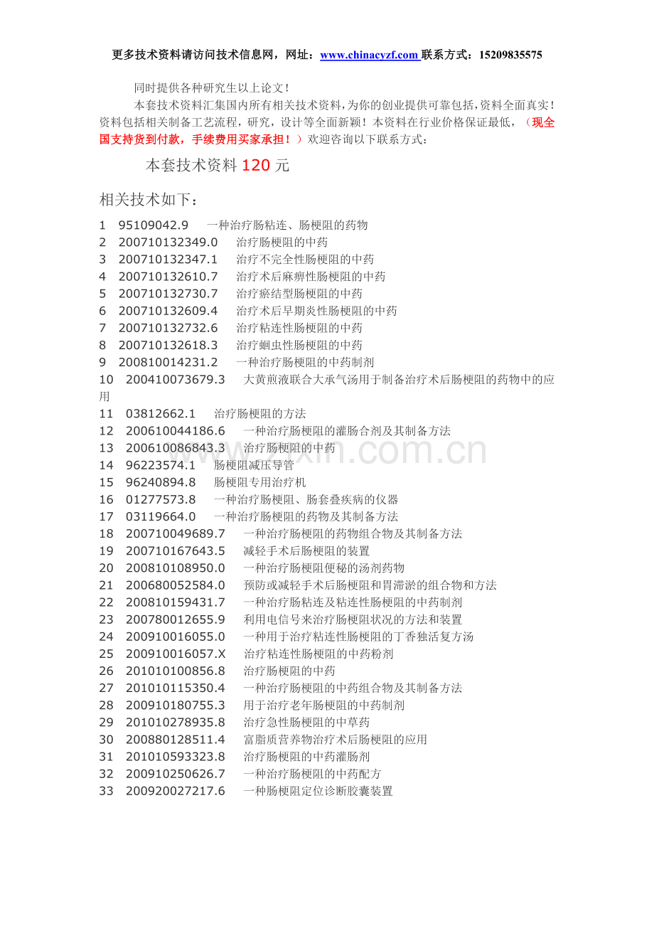F1155、治疗肠梗阻药物配方制备工艺技术.doc_第1页