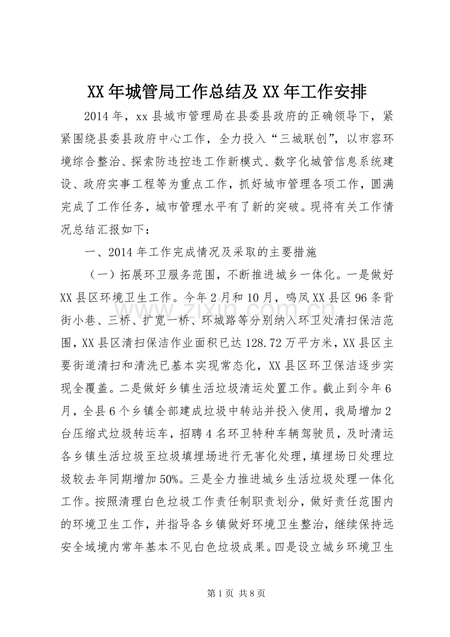 XX年城管局工作总结及XX年工作安排.docx_第1页