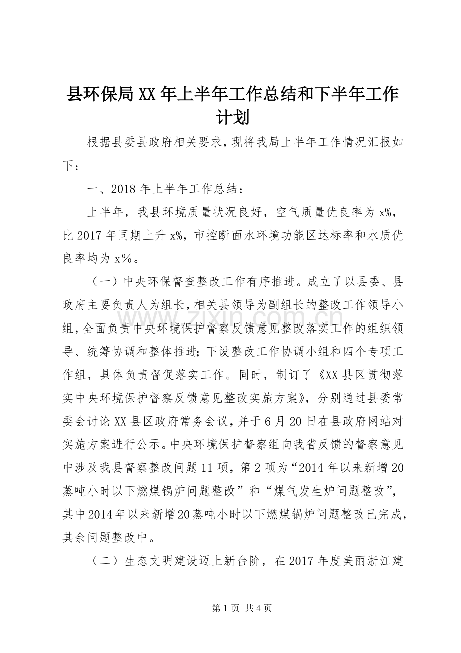县环保局XX年上半年工作总结和下半年工作计划.docx_第1页