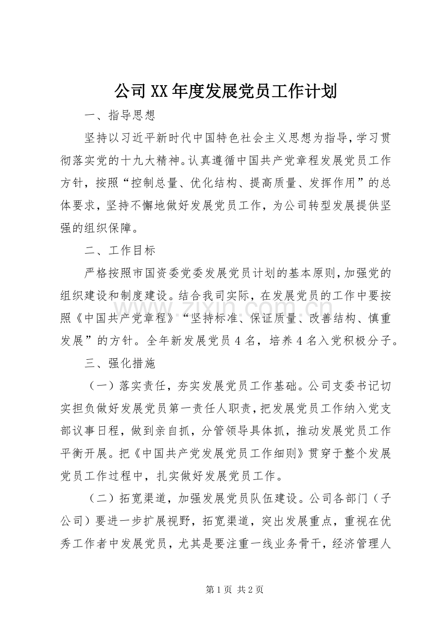 公司XX年度发展党员工作计划.docx_第1页