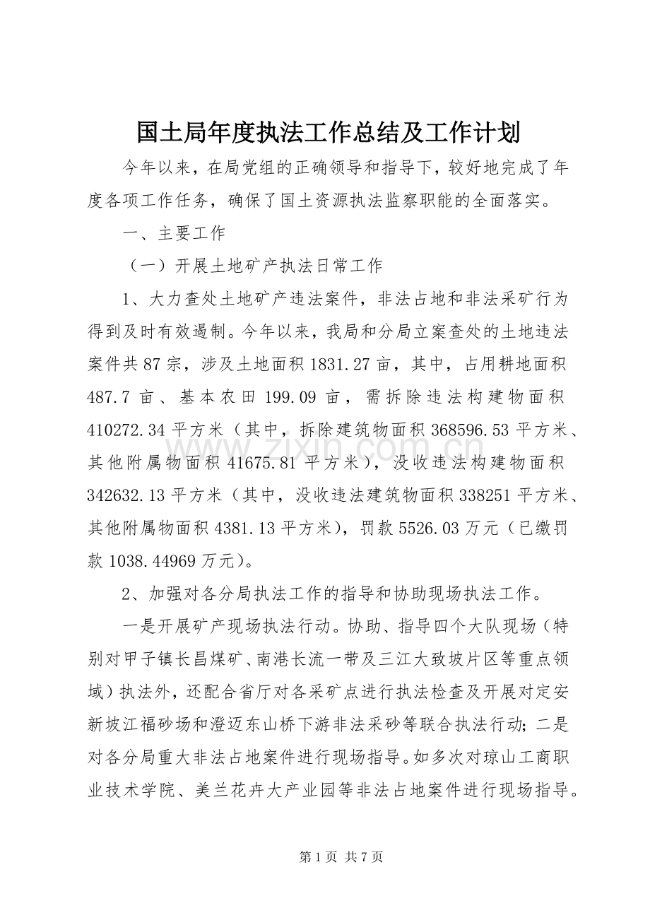 国土局年度执法工作总结及工作计划.docx_第1页