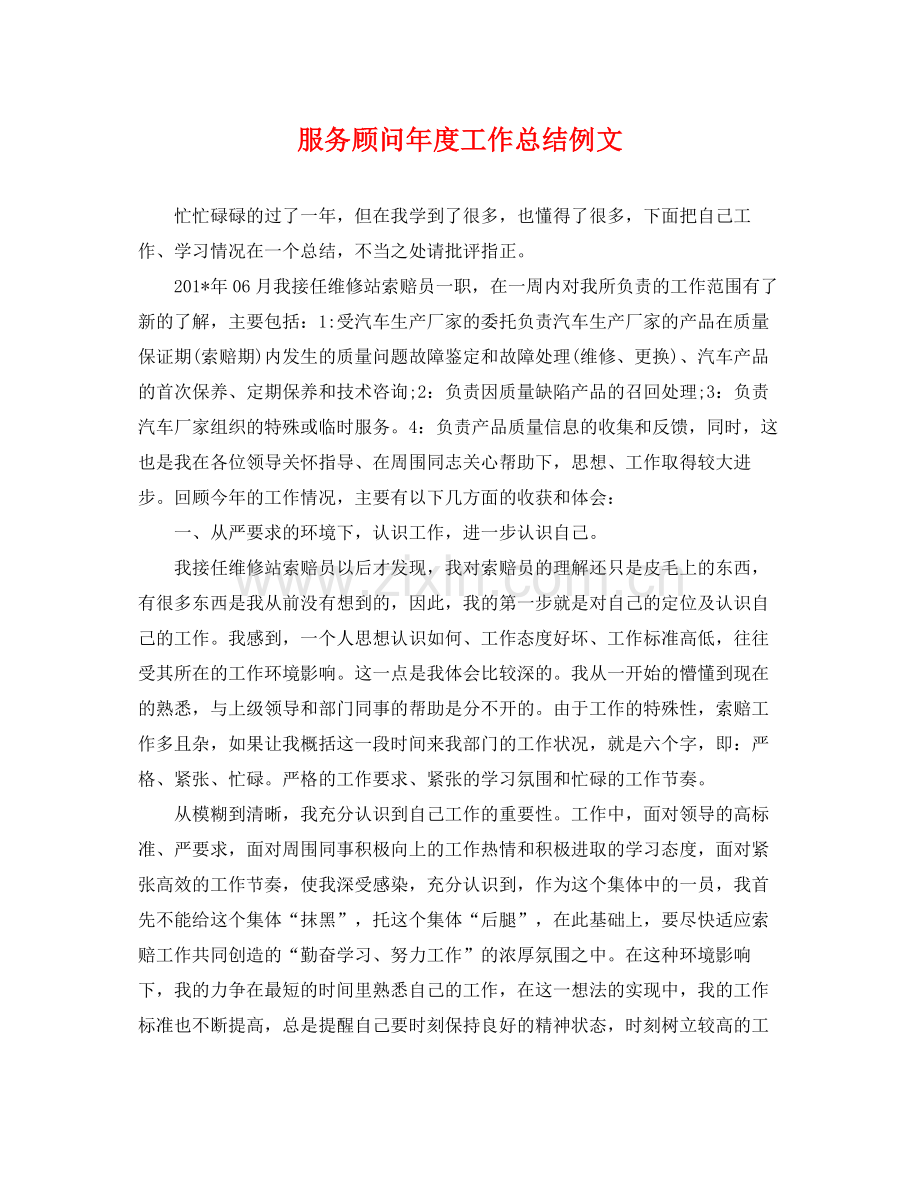 服务顾问年度工作总结例文 .docx_第1页